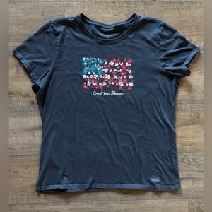 Life is good crusher-lite womens size XL blue count your blossoms v-neck t-shirt